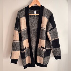 Dreamers Black and Tan Plaid Cardigan